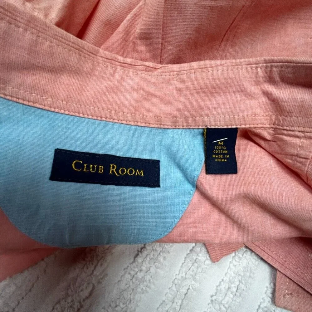 Club Room Men's Medium Two-Pocket Cotton Button Up Short Sleeve Shirt Peach